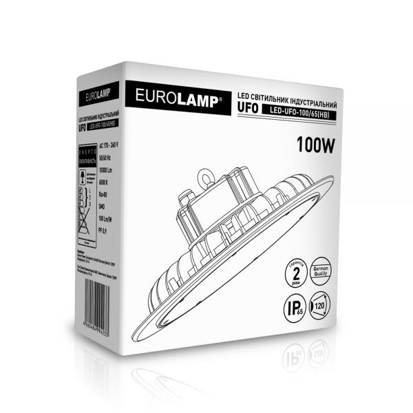 Світильник для високих стель 100W 5000K High Bay UFO IP65 EUROLAMP LED