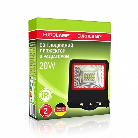 Прожектор SMD чорний з радіатором 20W 6500K NEW RED EUROLAMP LED