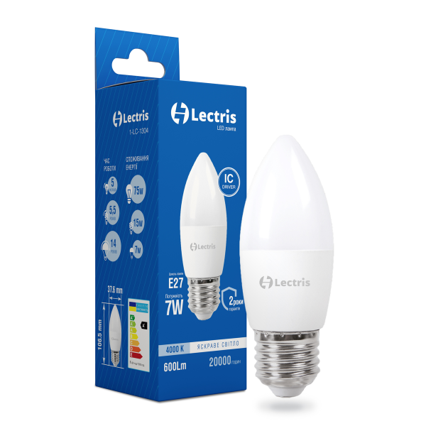 Лампа LED Lectris С37 7W 4000K 220V E27