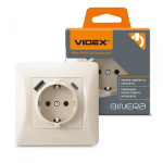 Розетка одинарная с заземлением и USB+USB-C кремовая VIDEX BINERA