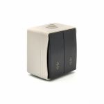 Вимикач накладний 2-клавішний прохідний Takel T-proof IP54 250В 10А cірий