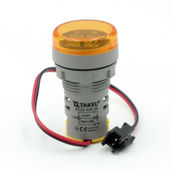 Ваттметр світлодіодний AD22-KW-W кВт-Вт 230В Takel жовтий