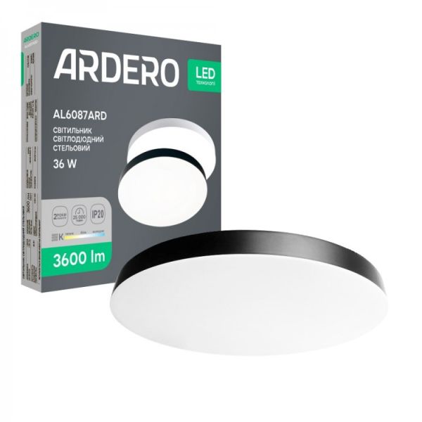 Світильник накладний Ardero led al6087ard Trend 36Вт 3000-4000-6500К 3600Лм чорний
