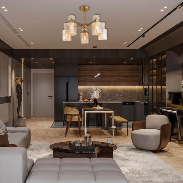 Светильник люстра Ardero BL1150-2 Olivia 5хЕ14 под лампу стекло золото