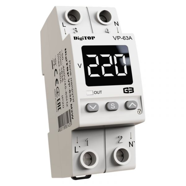 Реле напряжения 2 модуля DigiTOP VP-63A M2W