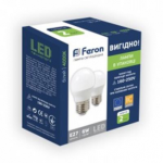 Лампа свiтлодiодна (набір 2 шт) 6W E27 4000K Feron LB-745 G45