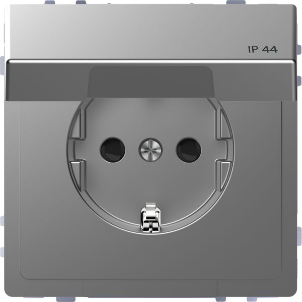 Розетка с заземлением и крышкой IP44 Merten D-Life MTN2314-6036 Нержавеющая сталь