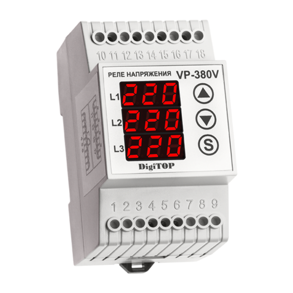 Трифазне реле напруги 6А DigiTOP VP-380V