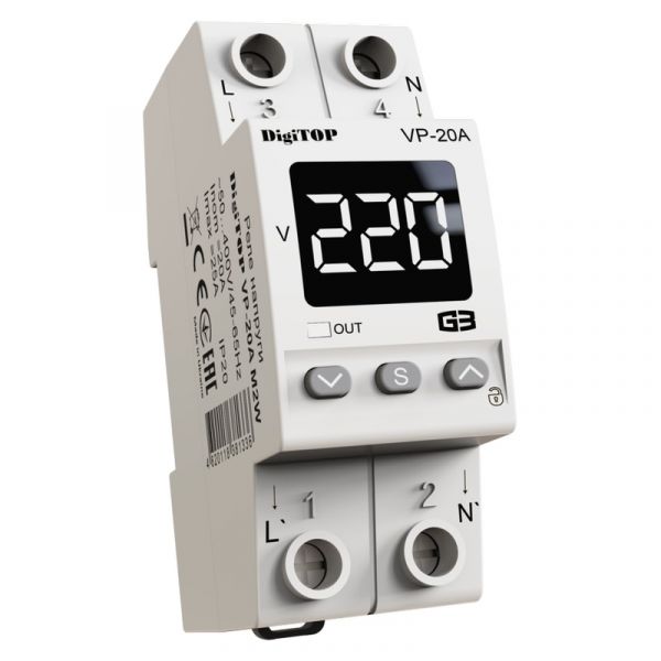 Реле напряжения 2 модуля DigiTOP VP-20A M2W
