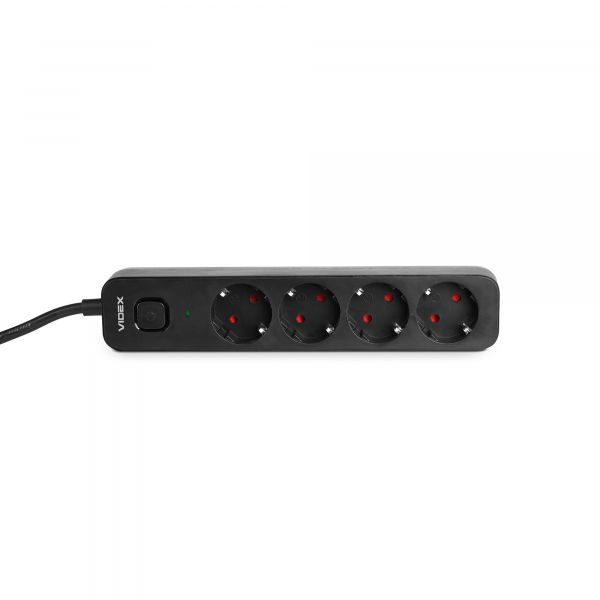 Мережевий подовжувач VIDEX ONCORD з/з 4п 3м (3x1.5мм) з кнопкою Black