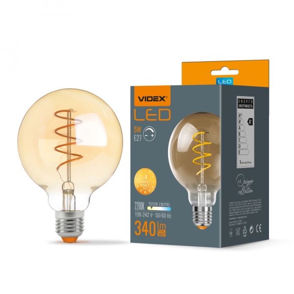 LED лампа VIDEX Filament G95FASD 5W E27 2200K диммерная бронза