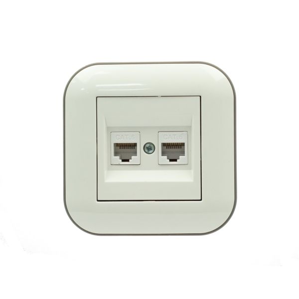Розетка компьютерная двойная (CAT6) Ovivo Loft белый+серый