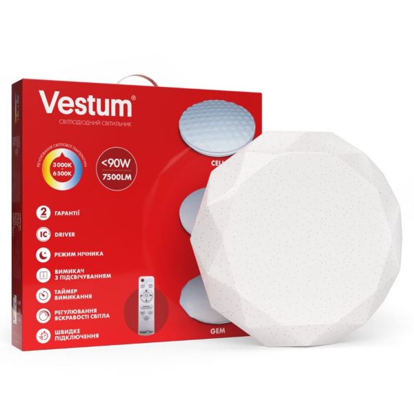 Світильник SMART Vestum GEM 90W 480х90мм 3000K-6500К 7500Lm с д/у