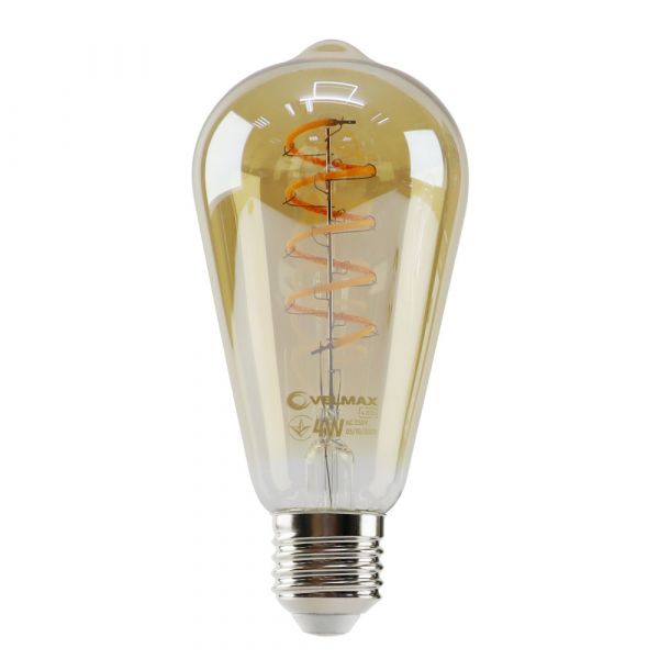 Лампа светодиодная 4W E27 2700K янтарная Velmax V-Filament-Amber-St64-Спираль-V