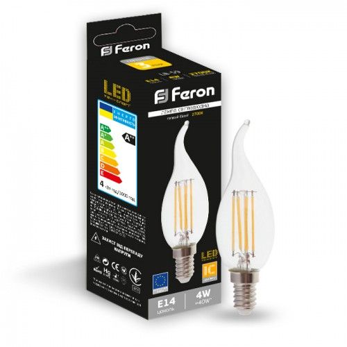 Лампа свiтлодiодна свічка на вітру 4W E14 4000K filament Feron LB-59 Cf37