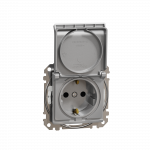 Розетка з заземленням, зі шторками, та з кришкою IP44 Алюміній Sedna Design Schneider Electric SDD213024