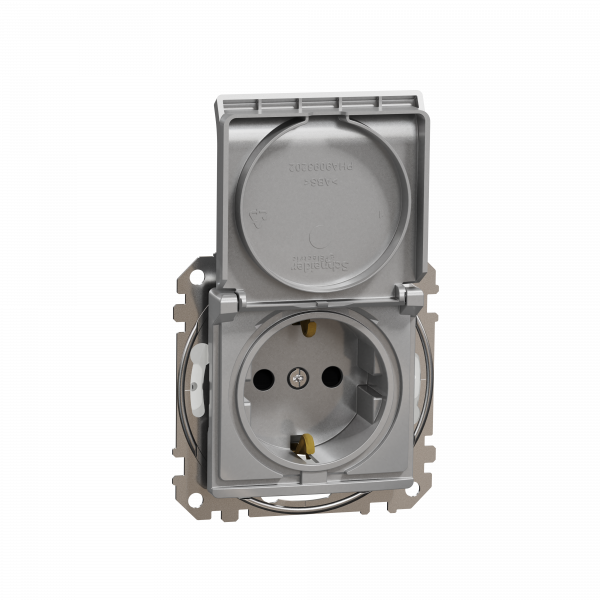 Розетка з заземленням, зі шторками, та з кришкою IP44 Алюміній Sedna Design Schneider Electric SDD213024