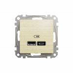 Подвійна USB-розетка типу А+С Sedna Design & Elements Береза - імітація дерева Schneider Electric SDD180402