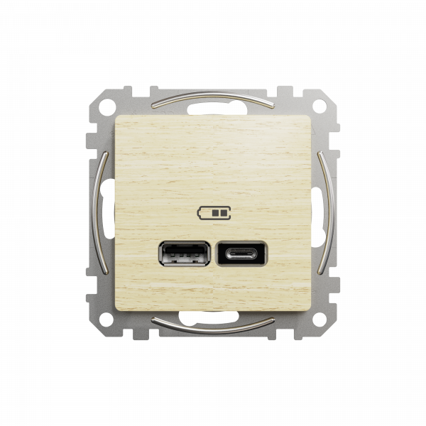 Подвійна USB-розетка типу А+С Sedna Design & Elements Береза - імітація дерева Schneider Electric SDD180402