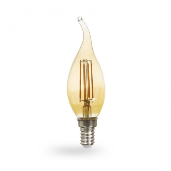 Лампа светодиодная свеча на ветру золото 6W E14 2200K filament Feron LB-159 Cf37
