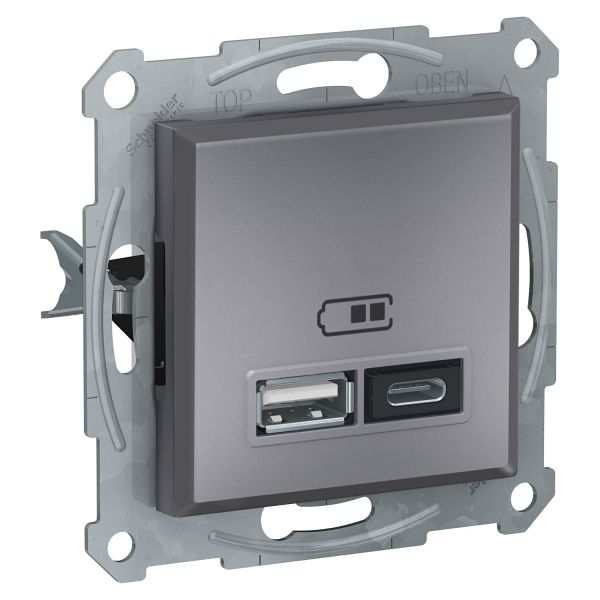 USB розетка тип A+C 2,4А Asfora Schneider Electric Сталь EPH2700362