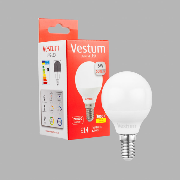 Лампа LED Vestum G45 6W 3000K 220V E14