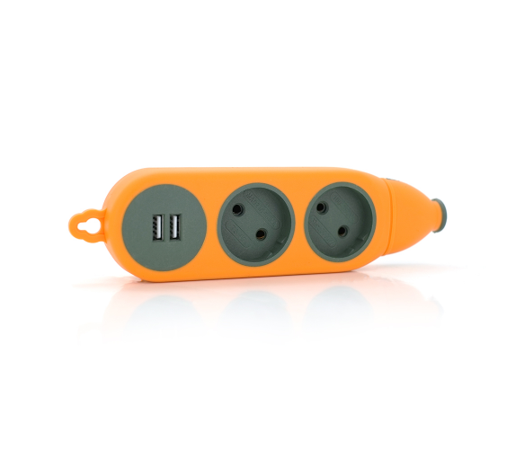 Колодка 2 гнізда + 2USB 2.1A без заземлення Апельсин Lemanso LMK75004