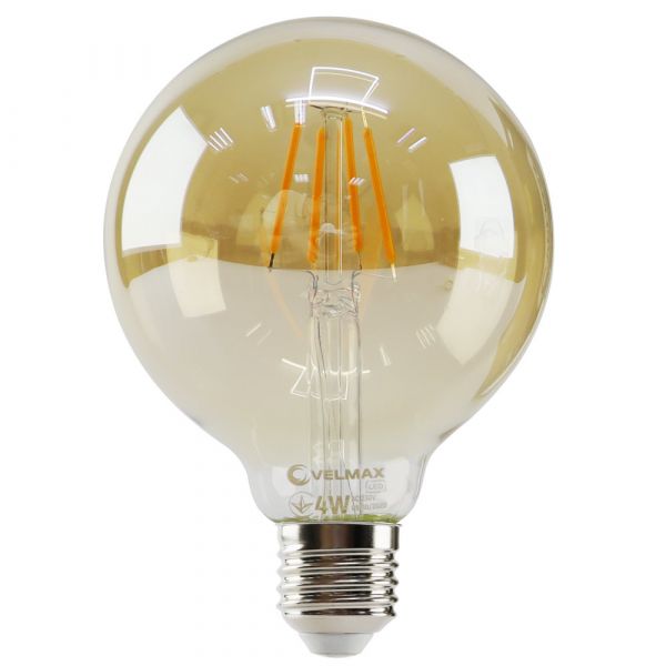 Лампа светодиодная 4W E27 2200K янтарная Velmax V-Filament-Amber-G95