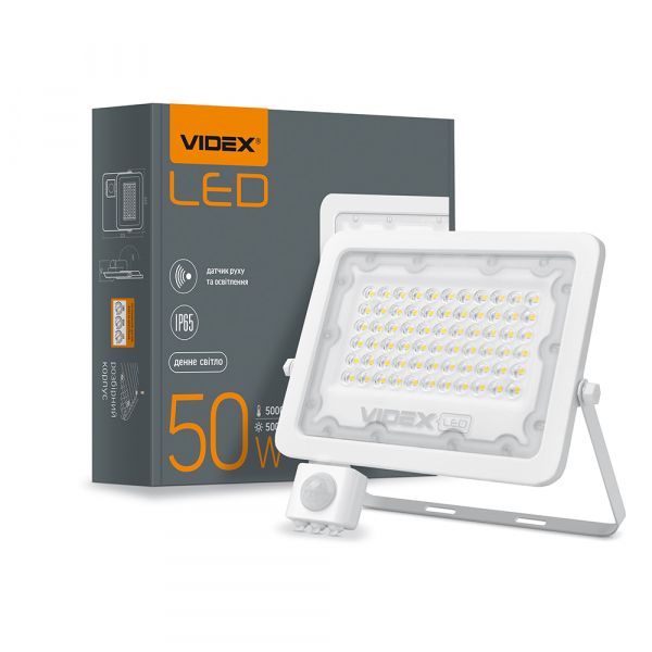 LED прожектор VIDEX F2e 50W 5000K с датчиком движения и освещения