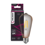 Лампа светодиодная 6W E27 2500K янтарная Velmax V-Filament-St64 EDISON