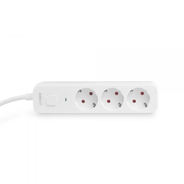 Мережевий подовжувач VIDEX ONCORD з/з 3п 3м (3x1.5мм) з кнопкою White