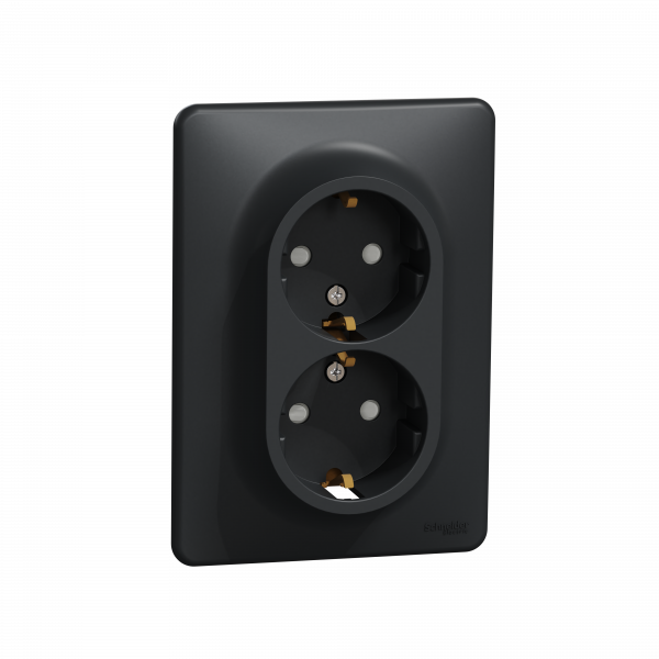 Подвійна розетка 2P+E з заземляючим контактом, Чорний Sedna Design Schneider Electric SDD314221