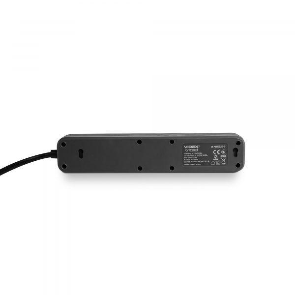 Мережевий подовжувач VIDEX ONCORD з/з 3п 3м (3x1.5мм) 2.4А 2USB+USB-C з кнопкою Black