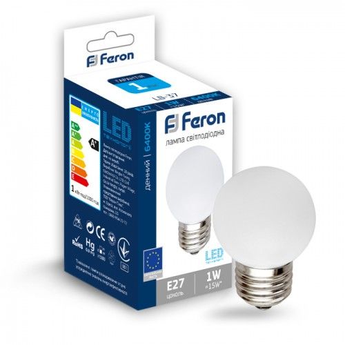 Лампа светодиодная 1W E27 6400K Feron LB-37 G45