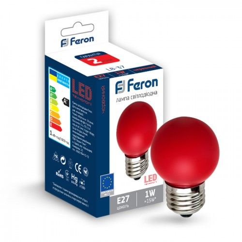 Лампа свiтлодiодна 1W E27 червона Feron LB-37 G45