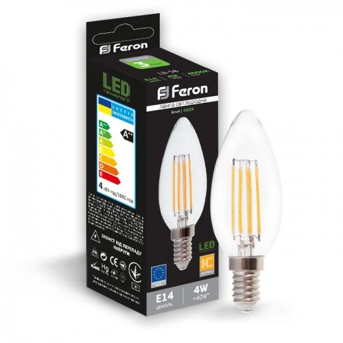 Лампа свiтлодiодна свічка 4W E14 4000K filament Feron LB-58 C37
