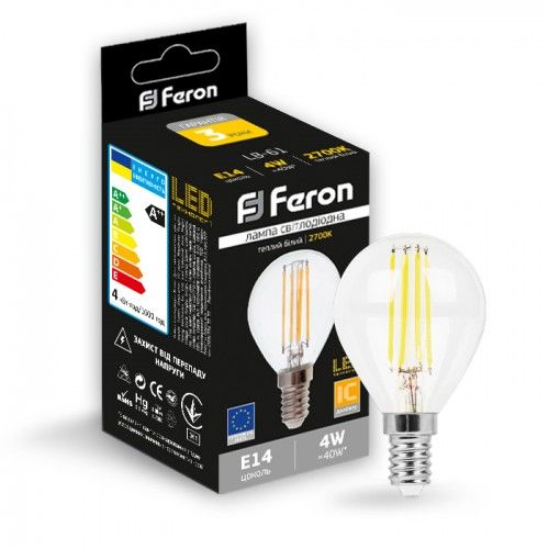 Лампа свiтлодiодна 4W E14 2700K filament Feron LB-61 P45