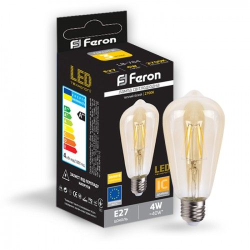 Лампа свiтлодiодна 4W E27 2700K золото filament Feron LB-764 St64 EDISON