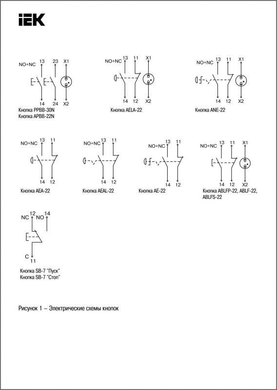 Кнопка SВ-7 "Пуск" зеленая 1з+1р d22мм 240В ІЕК BBT40-SB7-K06