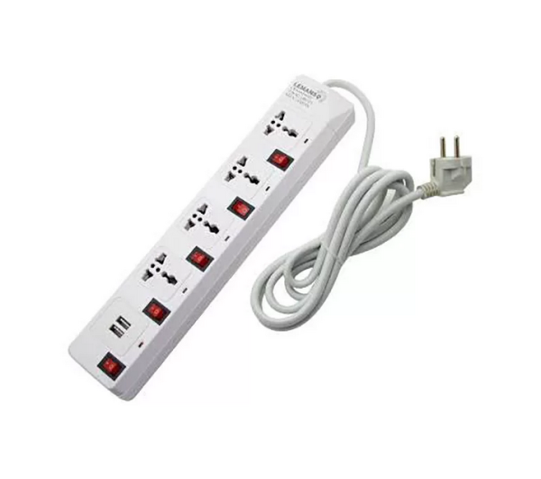 Удлинитель универсальный 4 гнезда + 2xUSB 2м с заземлением и кнопкой Lemanso LMK7311