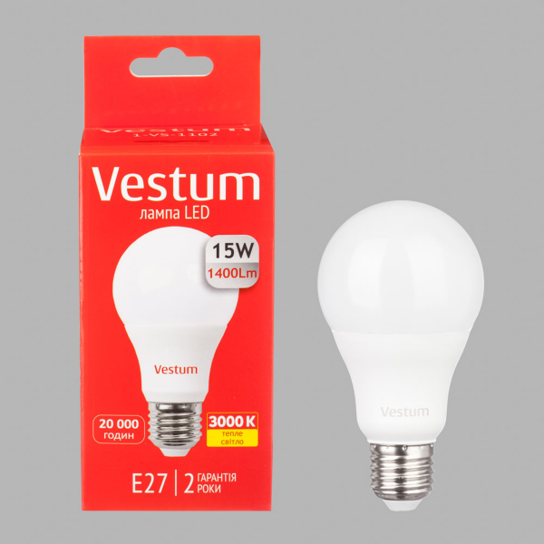 Лампа LED Vestum A65 15W 3000K 220V E27