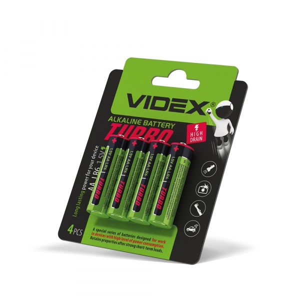 Батарейка щелочная Videx LR6/AA Turbo 4шт BLISTER (цена за 1 штуку)