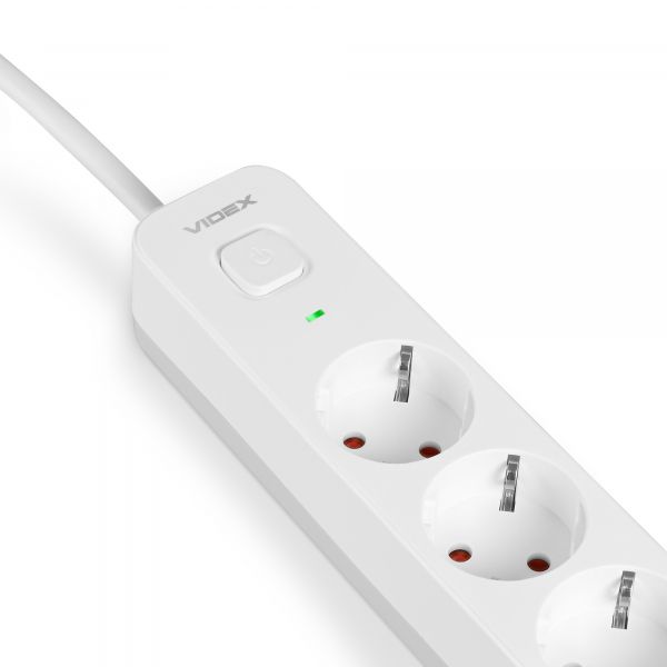 Мережевий подовжувач VIDEX ONCORD з/з 3п 3м (3x1.5мм) з кнопкою White