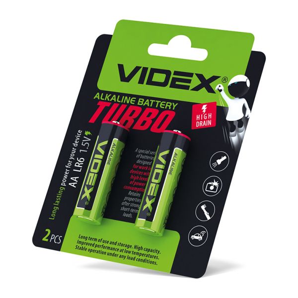 Батарейка щелочная Videx LR6/AA Turbo 2шт BLISTER (цена за 1 штуку)