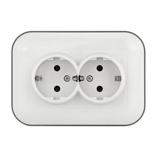 Розетка 2-ая с заземлением Ovivo Loft белый+серый