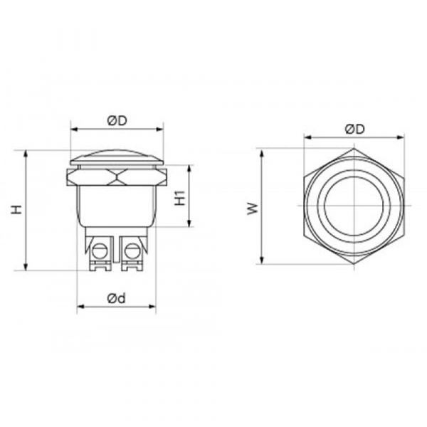 Кнопка металева КНМ-16-B10(S) 1NO