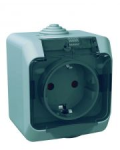 Накладна розетка з заземленням і кришкою сіра IP44 Cedar Plus Schneider Electric WDE000643