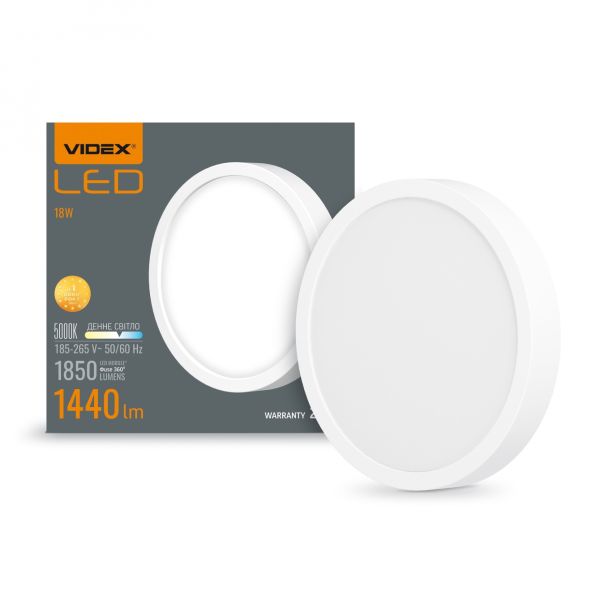LED Cветильник круглый накладной VIDEX 18W 5000K