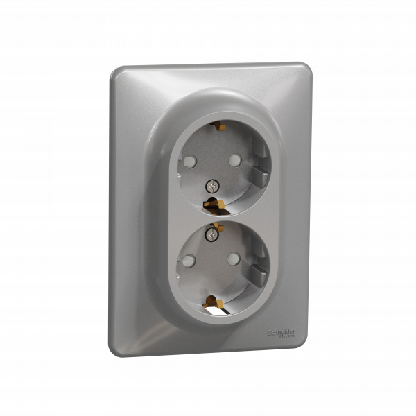 Подвійна розетка 2P+E з заземляючим контактом, Алюміній Sedna Design Schneider Electric SDD313221