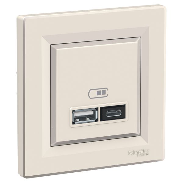 USB розетка тип A+C 2,4А Asfora Schneider Electric Кремовая EPH2700323